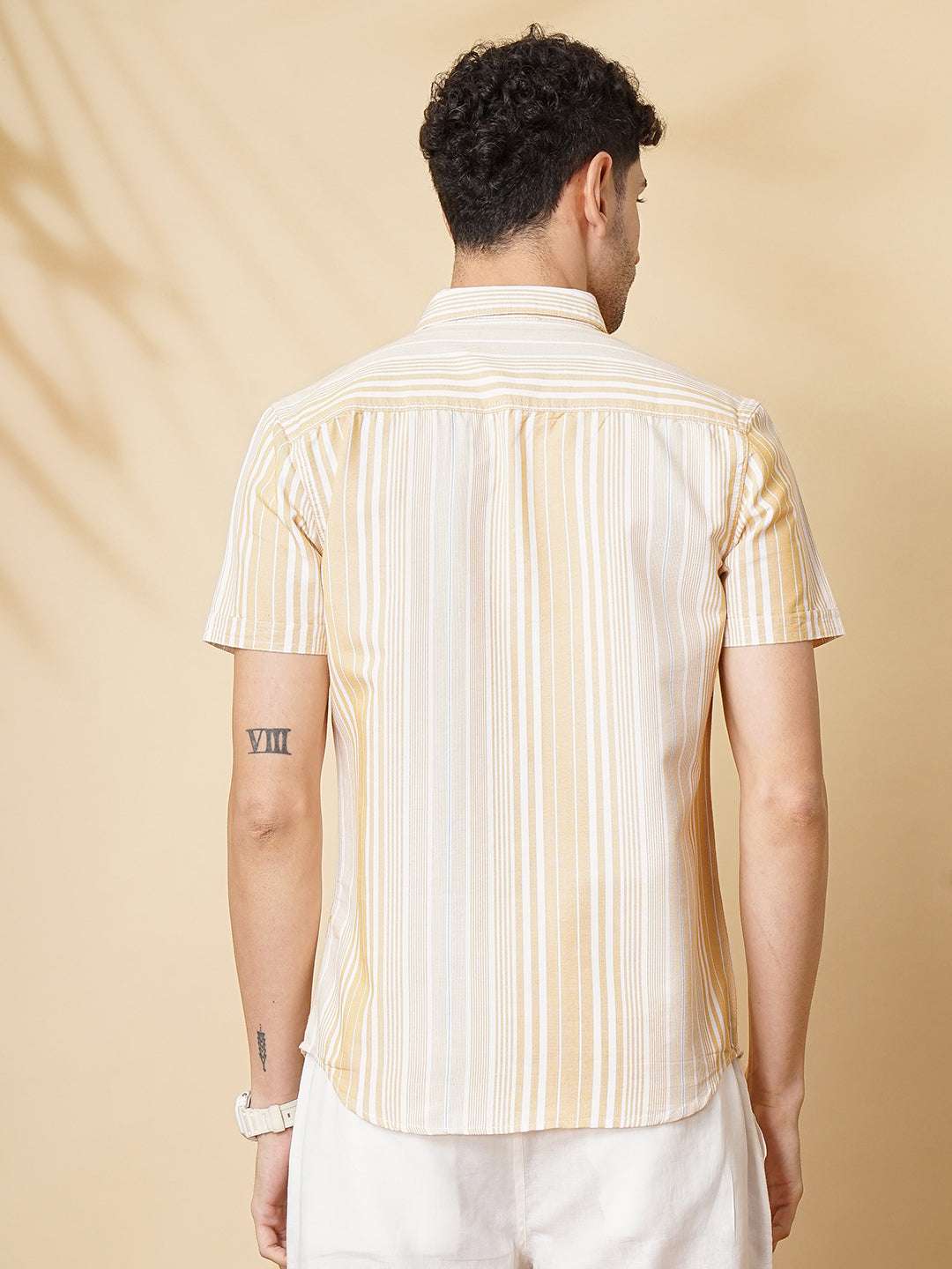 Men's Beige Slim Fit Striped Casual Shirt - Image 7
