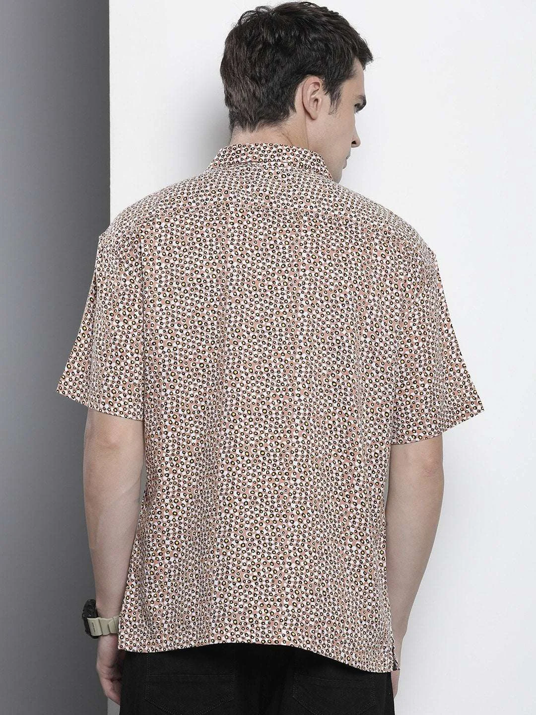Men's Beige Slim Fit Printed Party Wear Shirt - Image 5