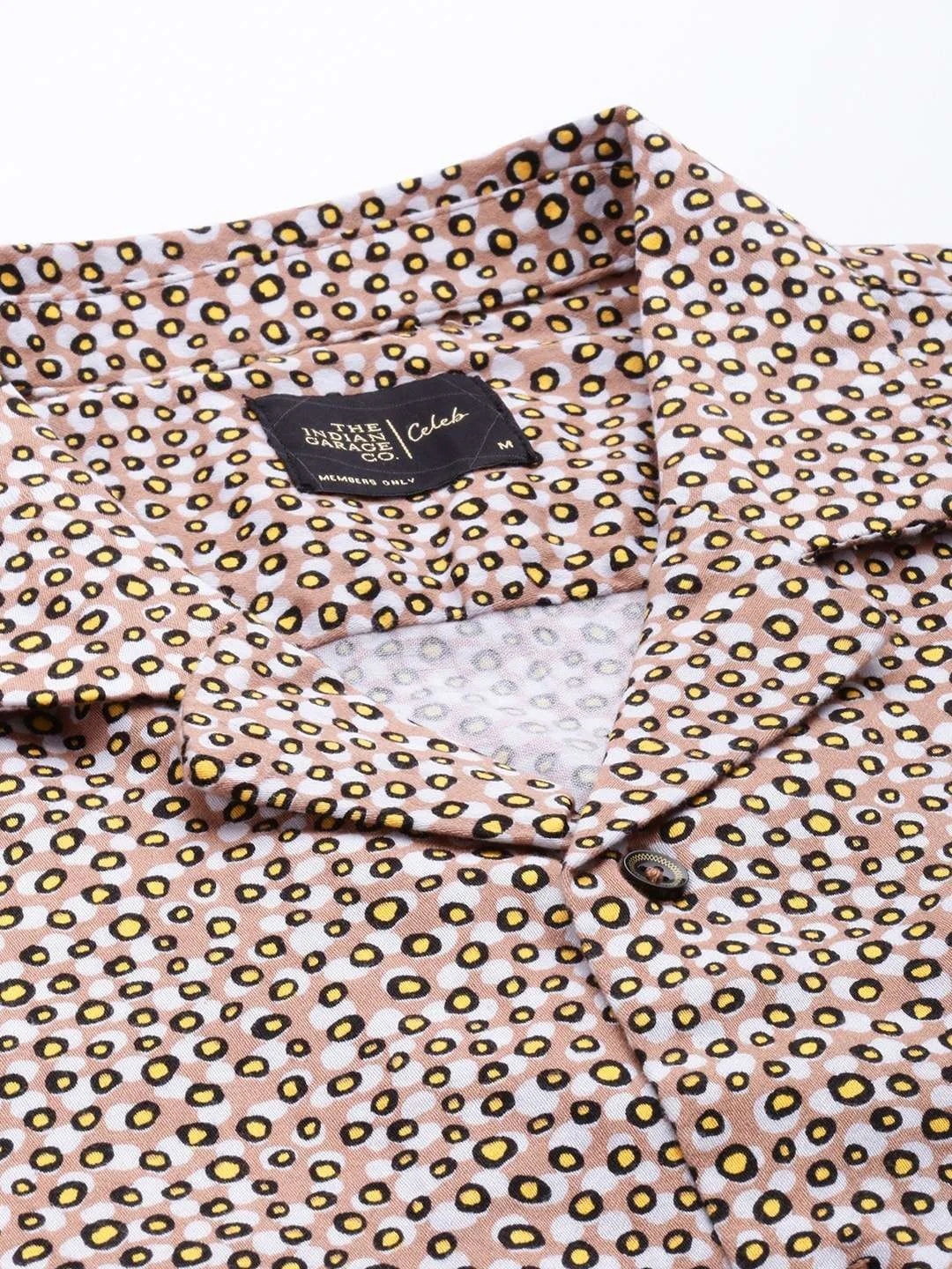 Men's Beige Slim Fit Printed Party Wear Shirt - Image 7