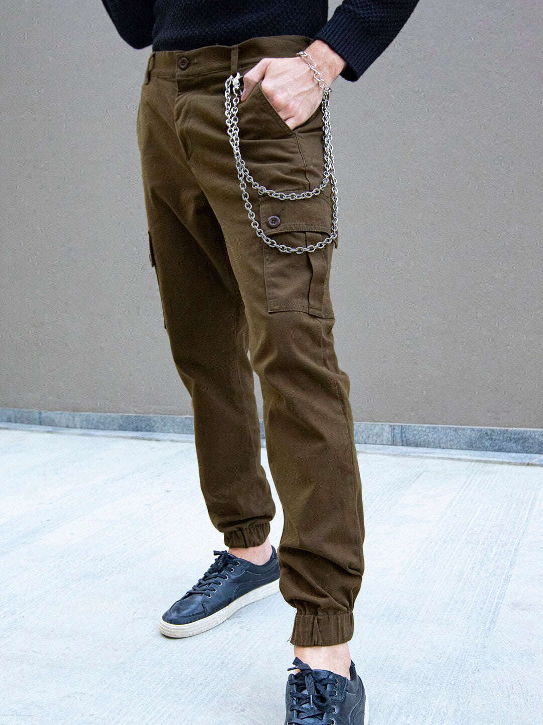 Men's Brown Slim Fit Solid Utility Cargo - Image 3