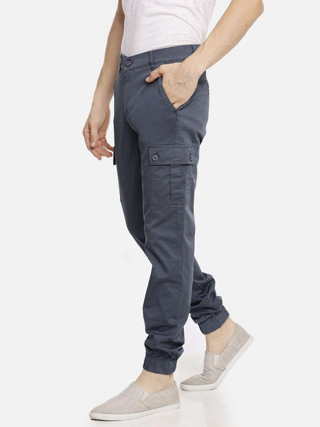 Men's Blue Slim Fit Solid Utility Cargo - Image 3