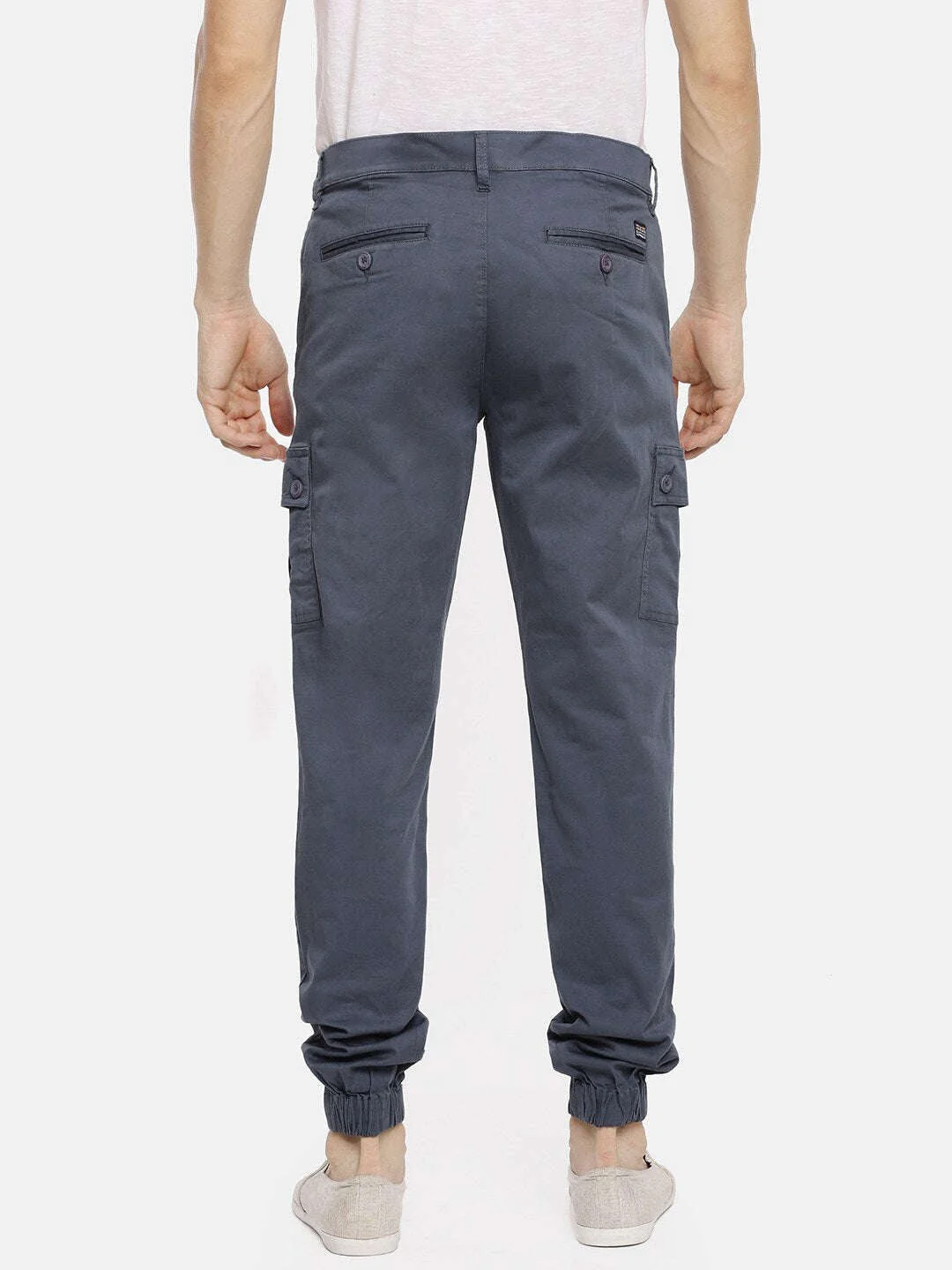 Men's Blue Slim Fit Solid Utility Cargo - Image 4