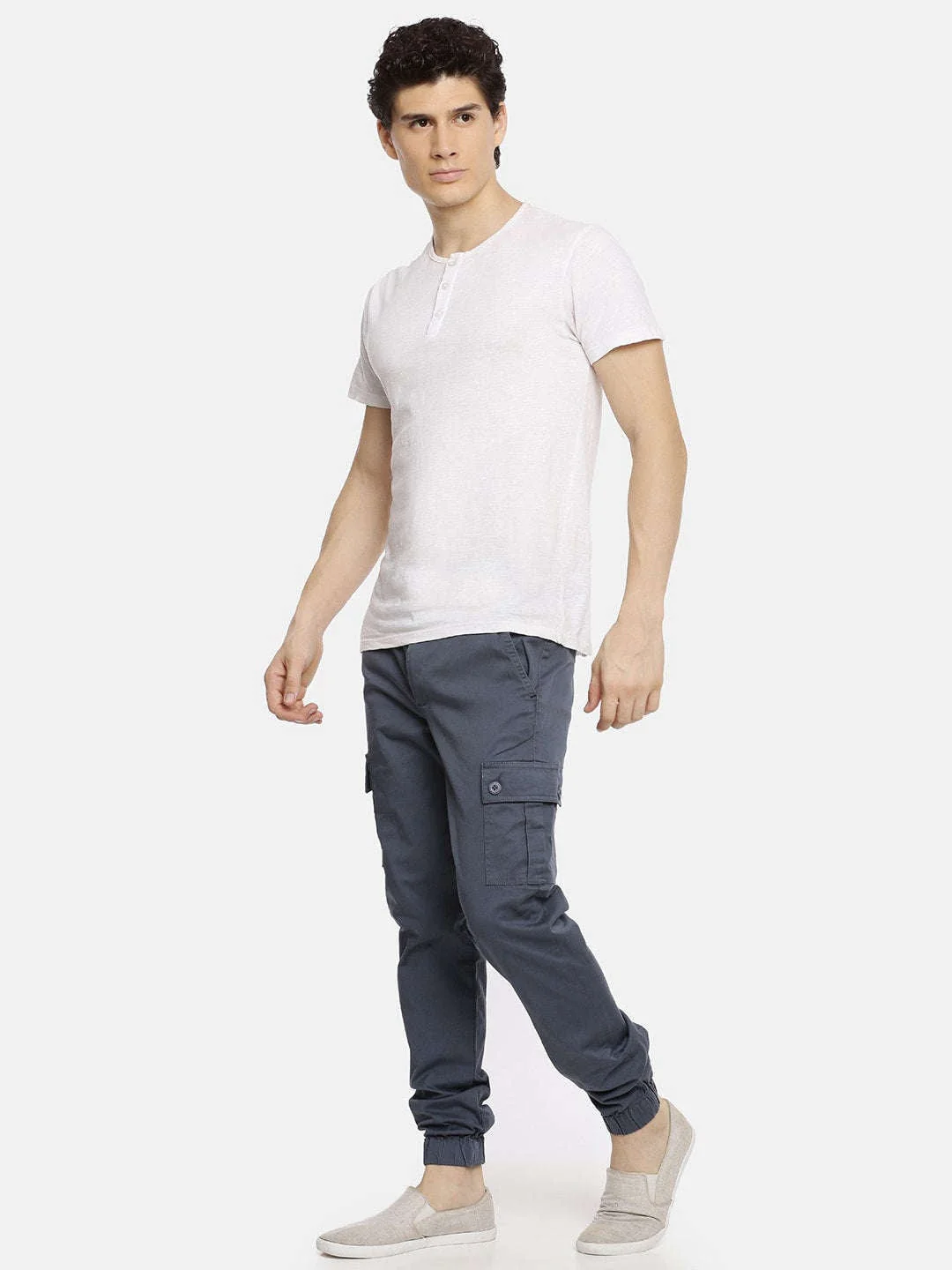 Men's Blue Slim Fit Solid Utility Cargo - Image 6