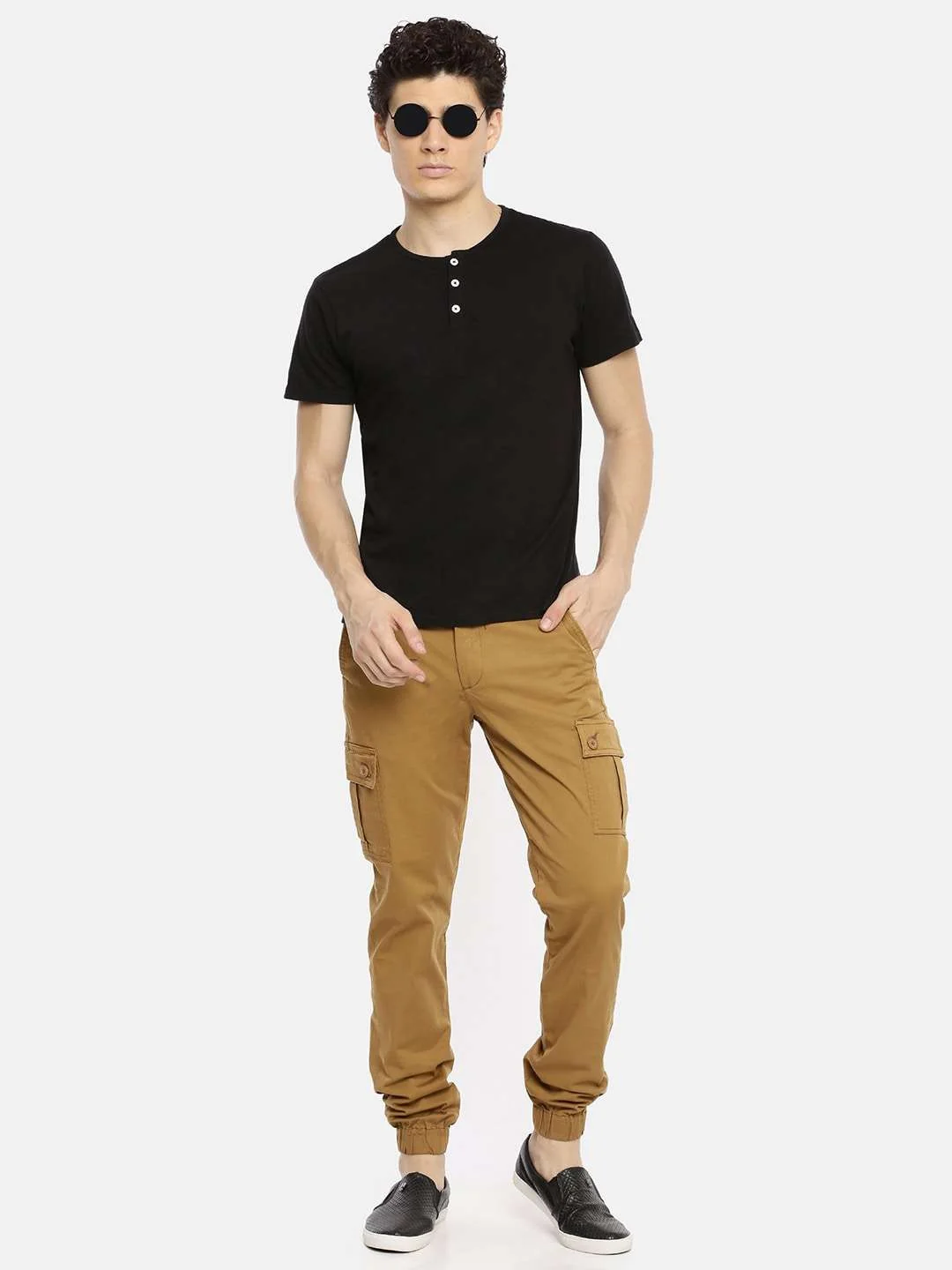 Men's Khaki Slim Fit Solid Utility Cargo - Image 5