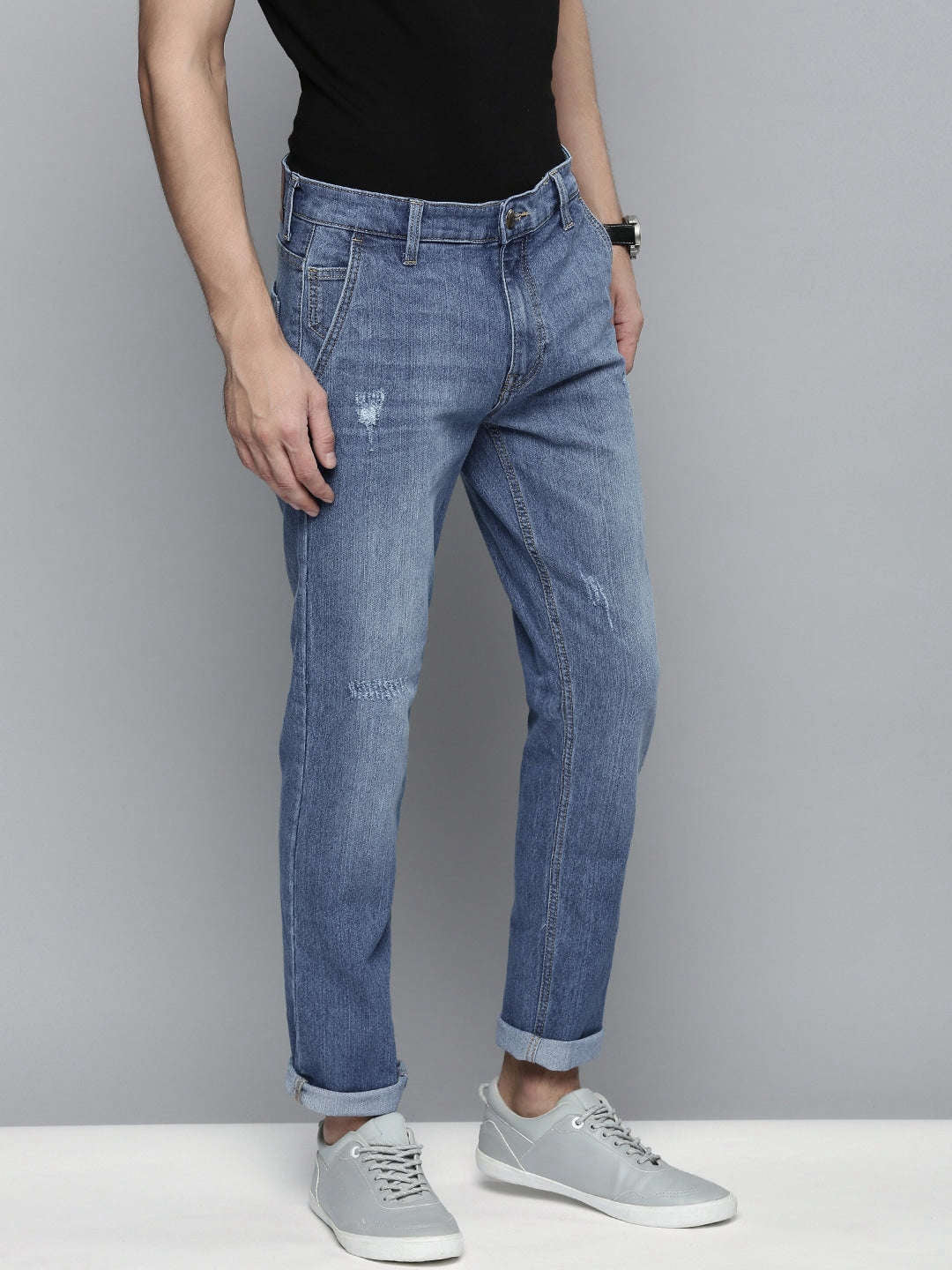 Men's Blue Slim Fit Solid Mid-Rise Stretchable Jeans - Image 2