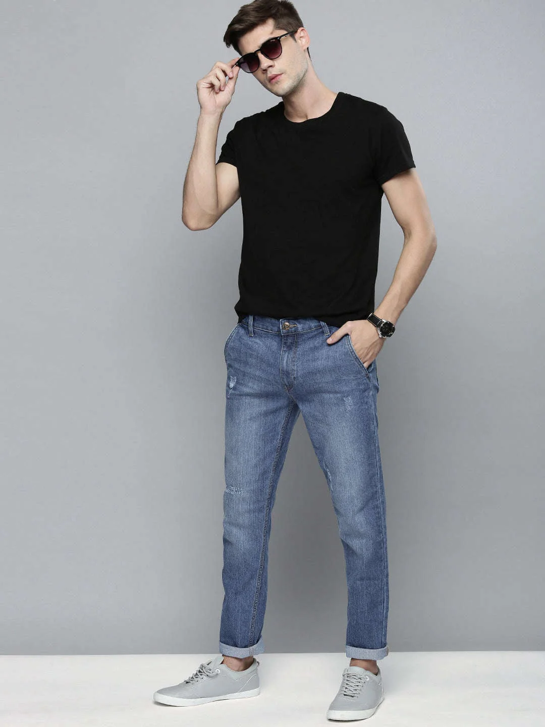 Men's Blue Slim Fit Solid Mid-Rise Stretchable Jeans - Image 4