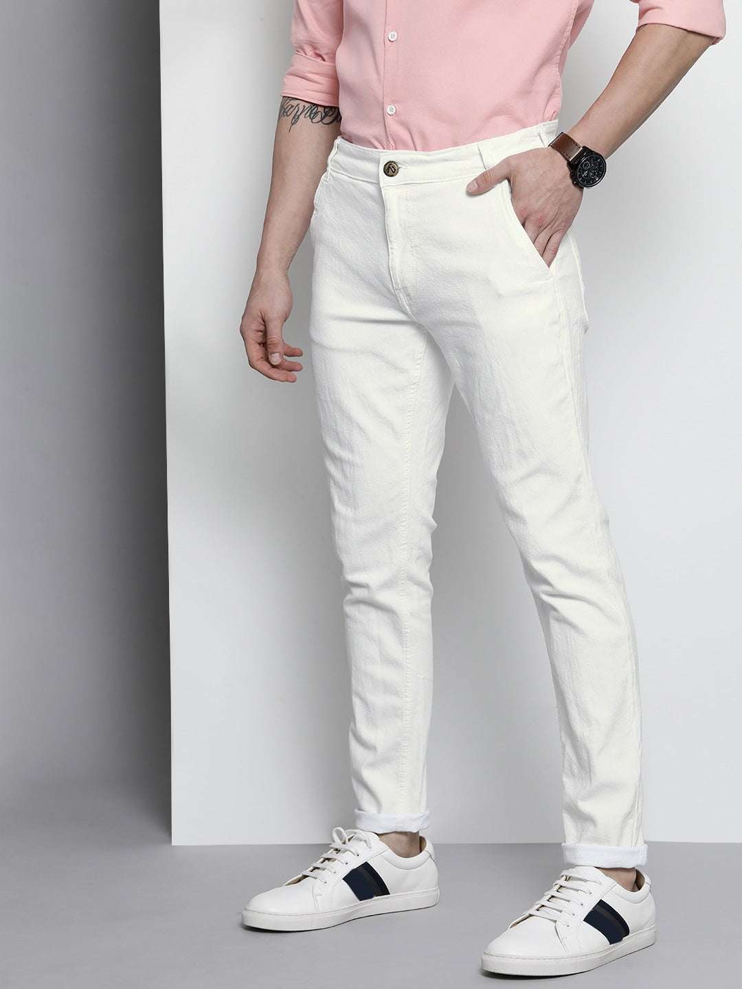 Men's White Slim Fit Solid Mid-Rise Stretchable Jeans - Image 2