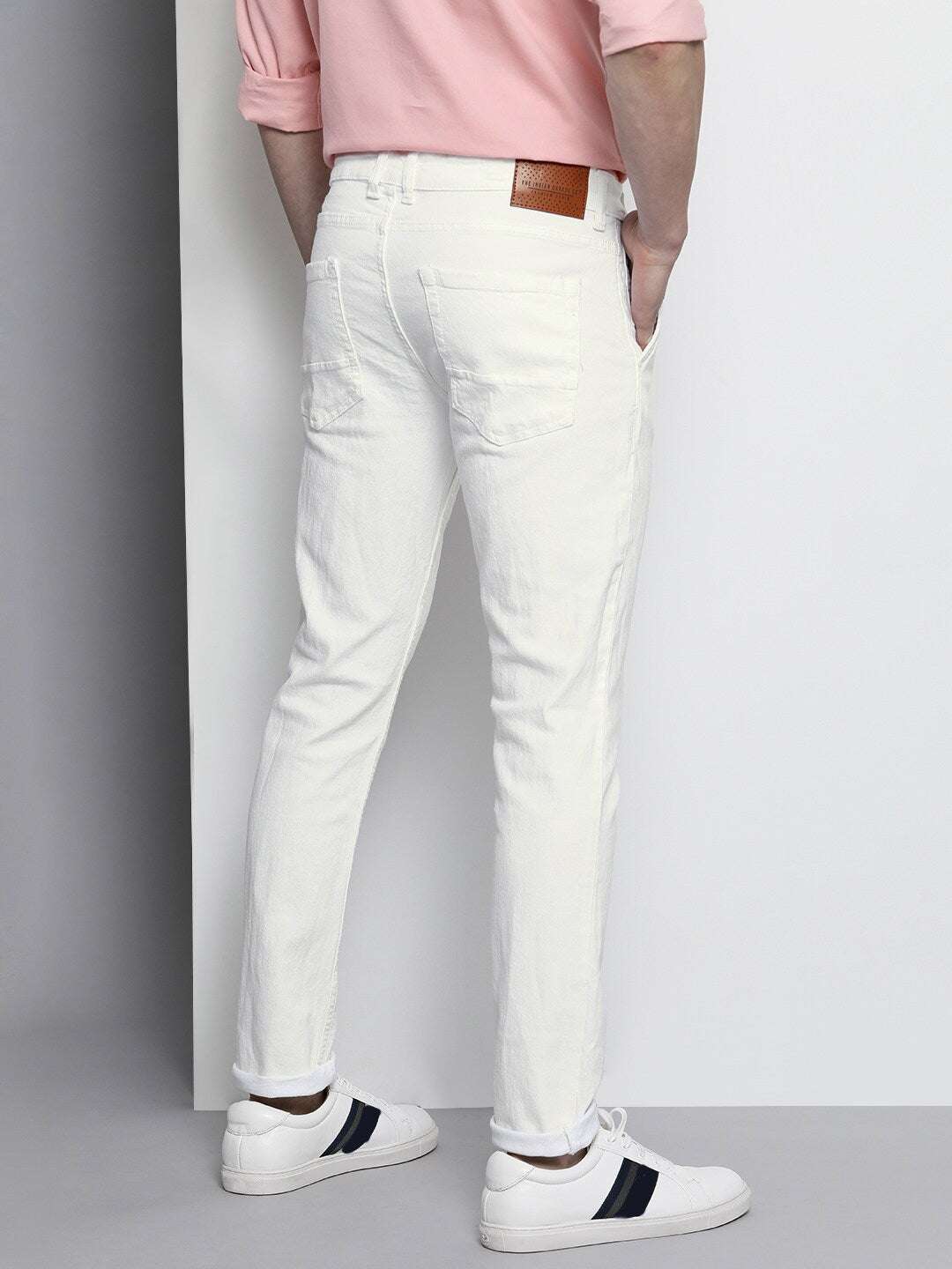 Men's White Slim Fit Solid Mid-Rise Stretchable Jeans - Image 3