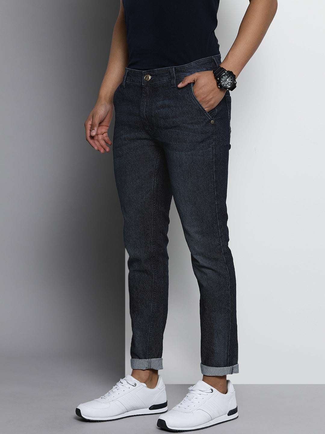 Men's Blue Slim Fit Solid Mid-Rise Stretchable Jeans - Image 2