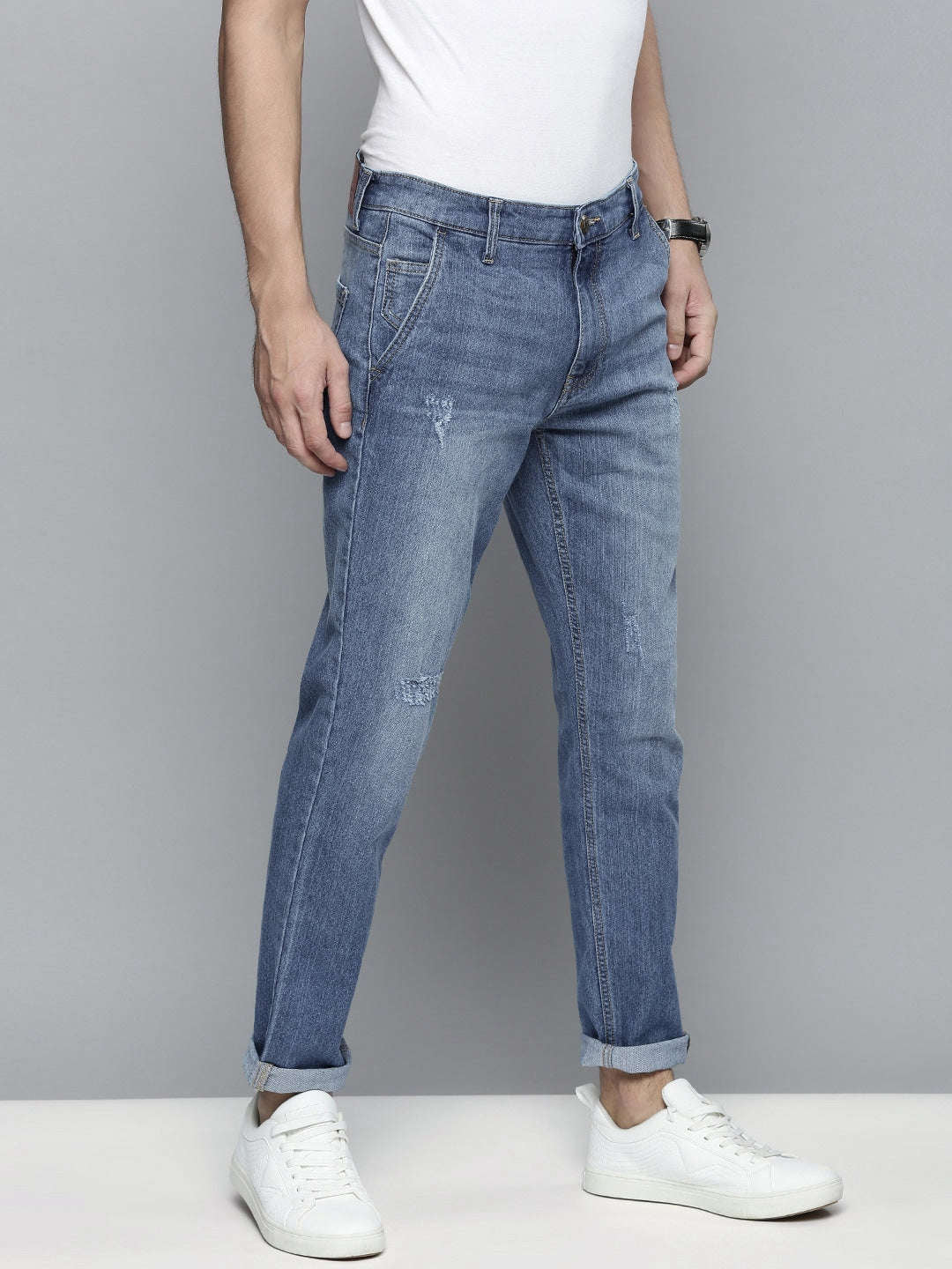 Men's Blue Slim Fit Solid Mid-Rise Stretchable Jeans - Image 2