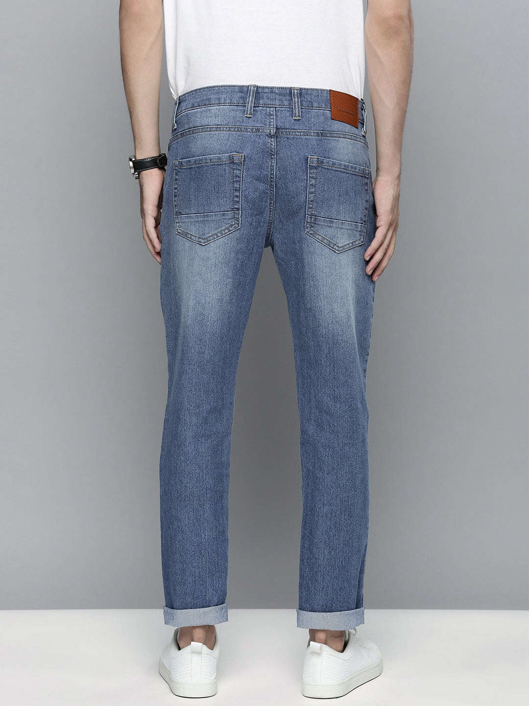 Men's Blue Slim Fit Solid Mid-Rise Stretchable Jeans - Image 3