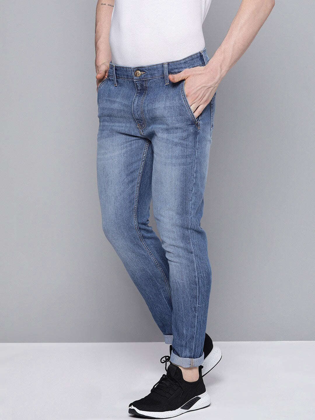 Men's Blue Slim Fit Solid Mid-Rise Stretchable Jeans - Image 2