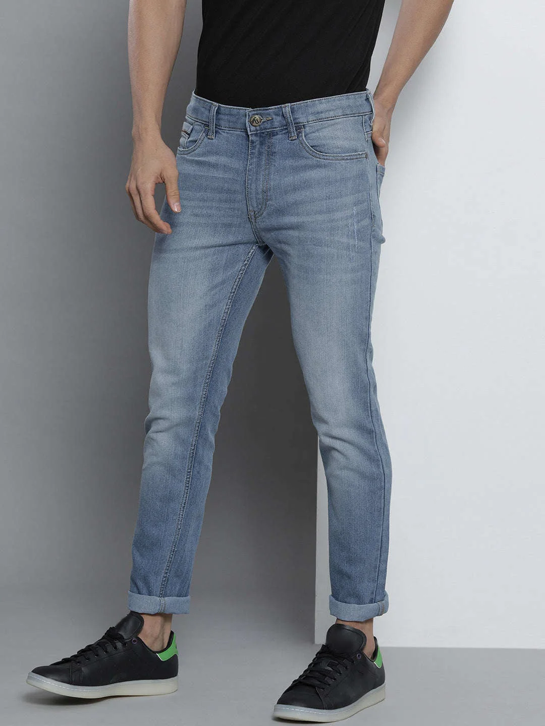 Men's Blue Slim Fit Solid Mid-Rise Stretchable Jeans - Image 2