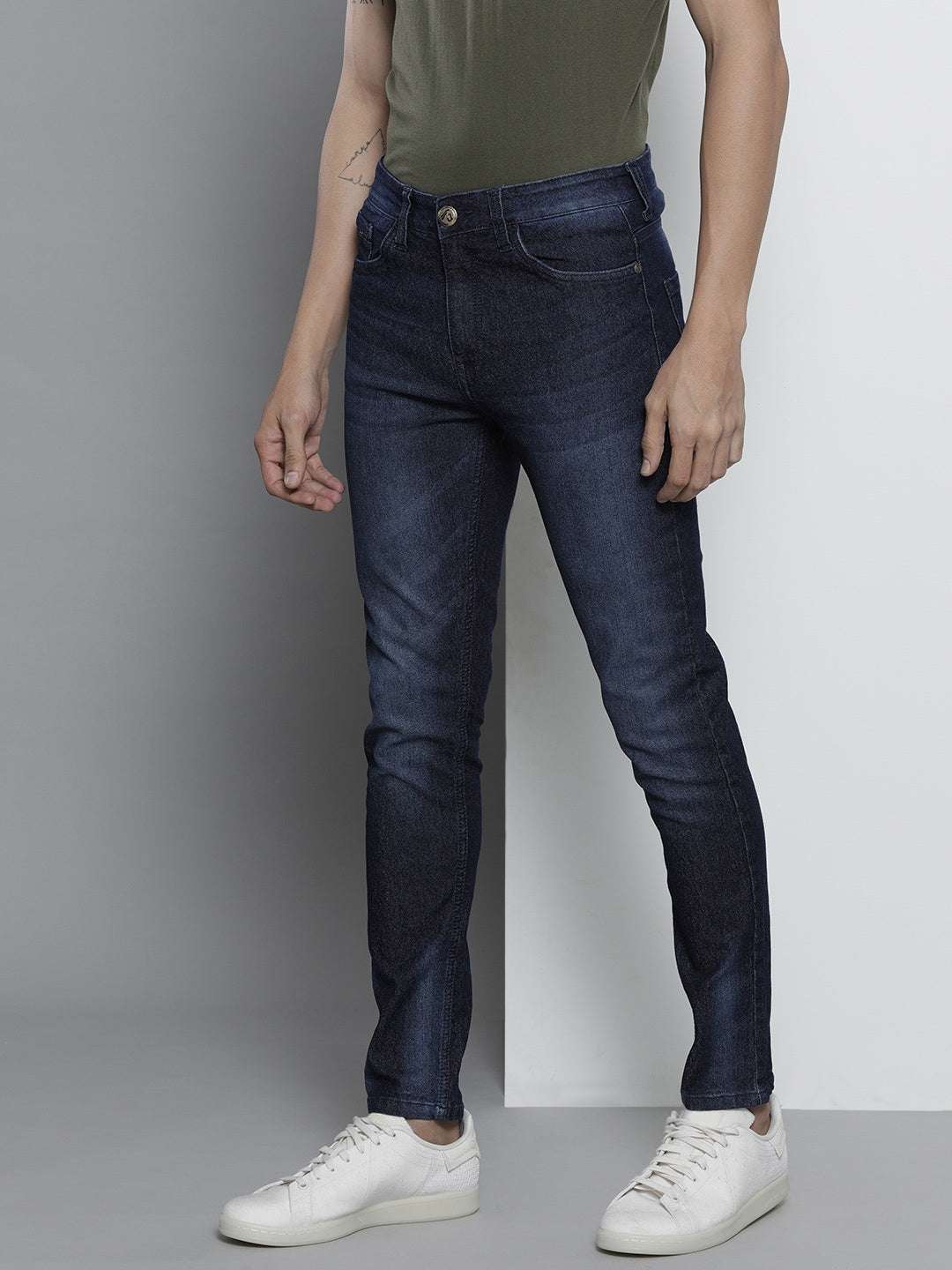 Men's Blue Slim Fit Solid Mid-Rise Stretchable Jeans - Image 2