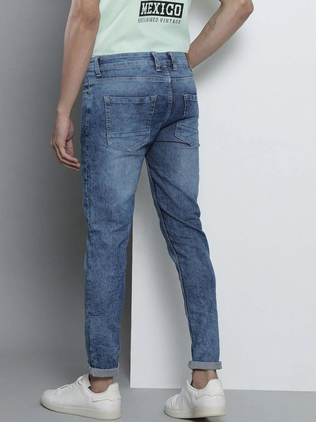 Men's Blue Slim Fit Solid Mid-Rise Stretchable Jeans - Image 3