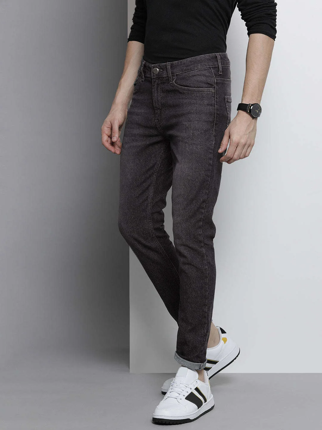 Men's Black Slim Fit Solid Casual Jeans - Image 2