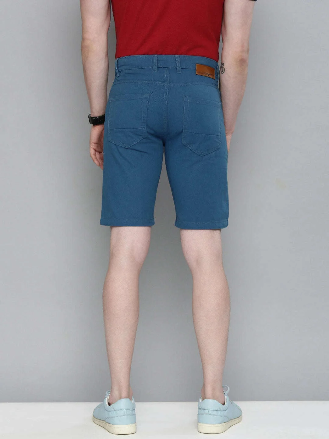 Men's Blue Slim Fit Solid Casual Shorts - Image 4