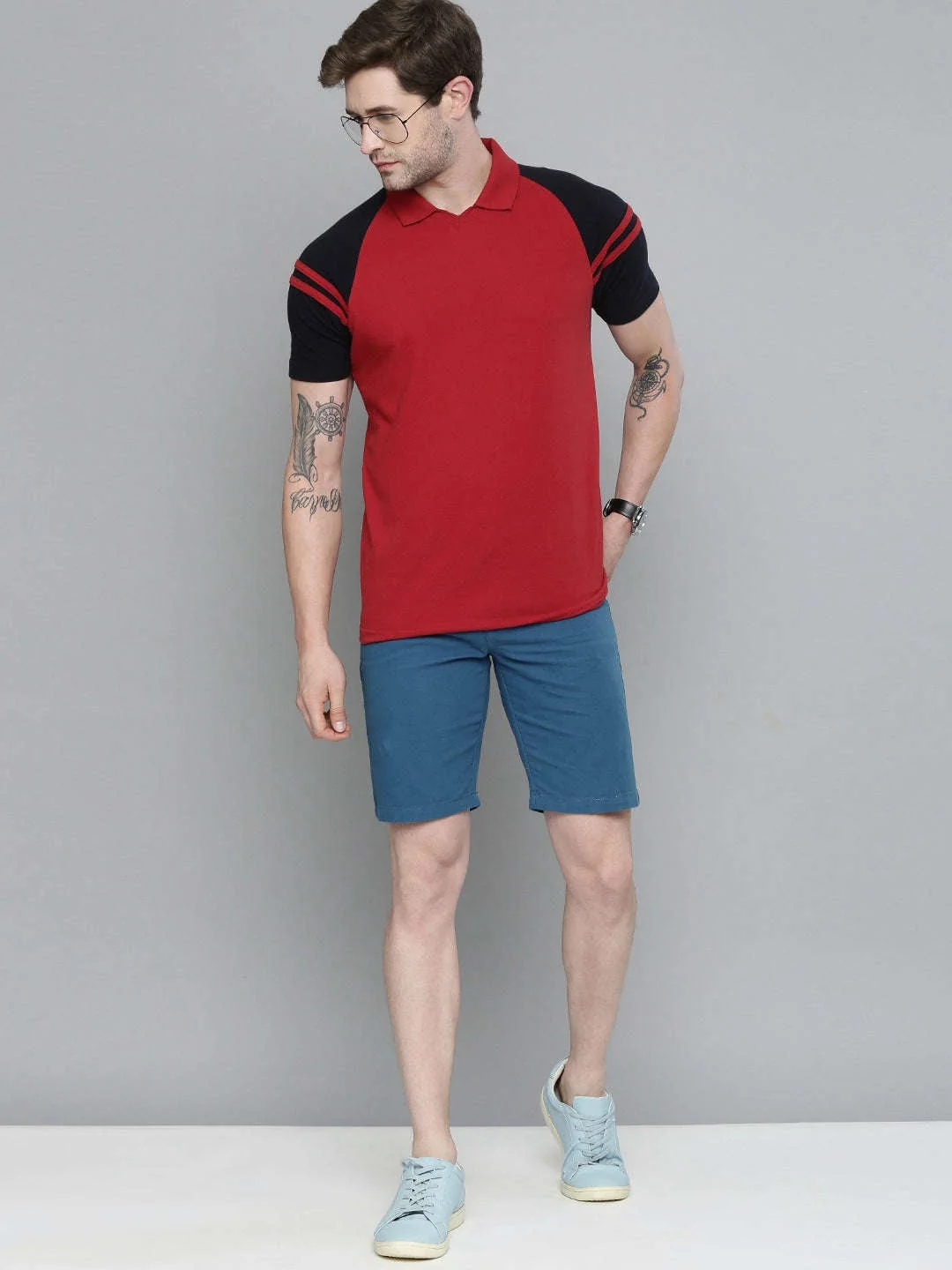 Men's Blue Slim Fit Solid Casual Shorts - Image 6