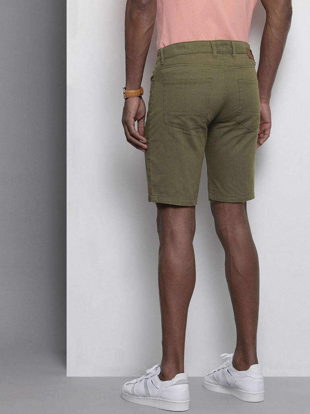 Men's Olive Slim Fit Solid Casual Shorts - Image 4