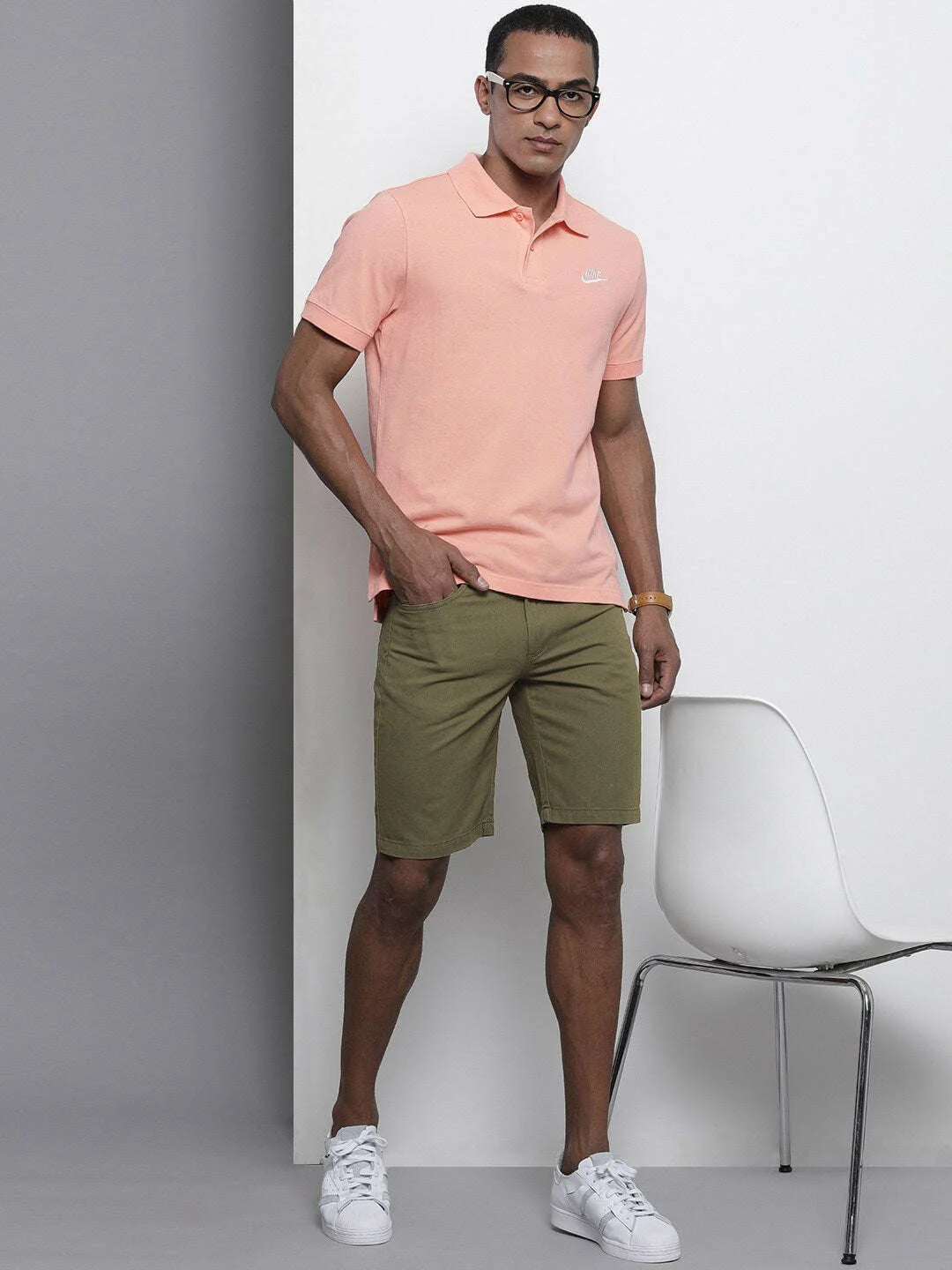 Men's Olive Slim Fit Solid Casual Shorts - Image 6