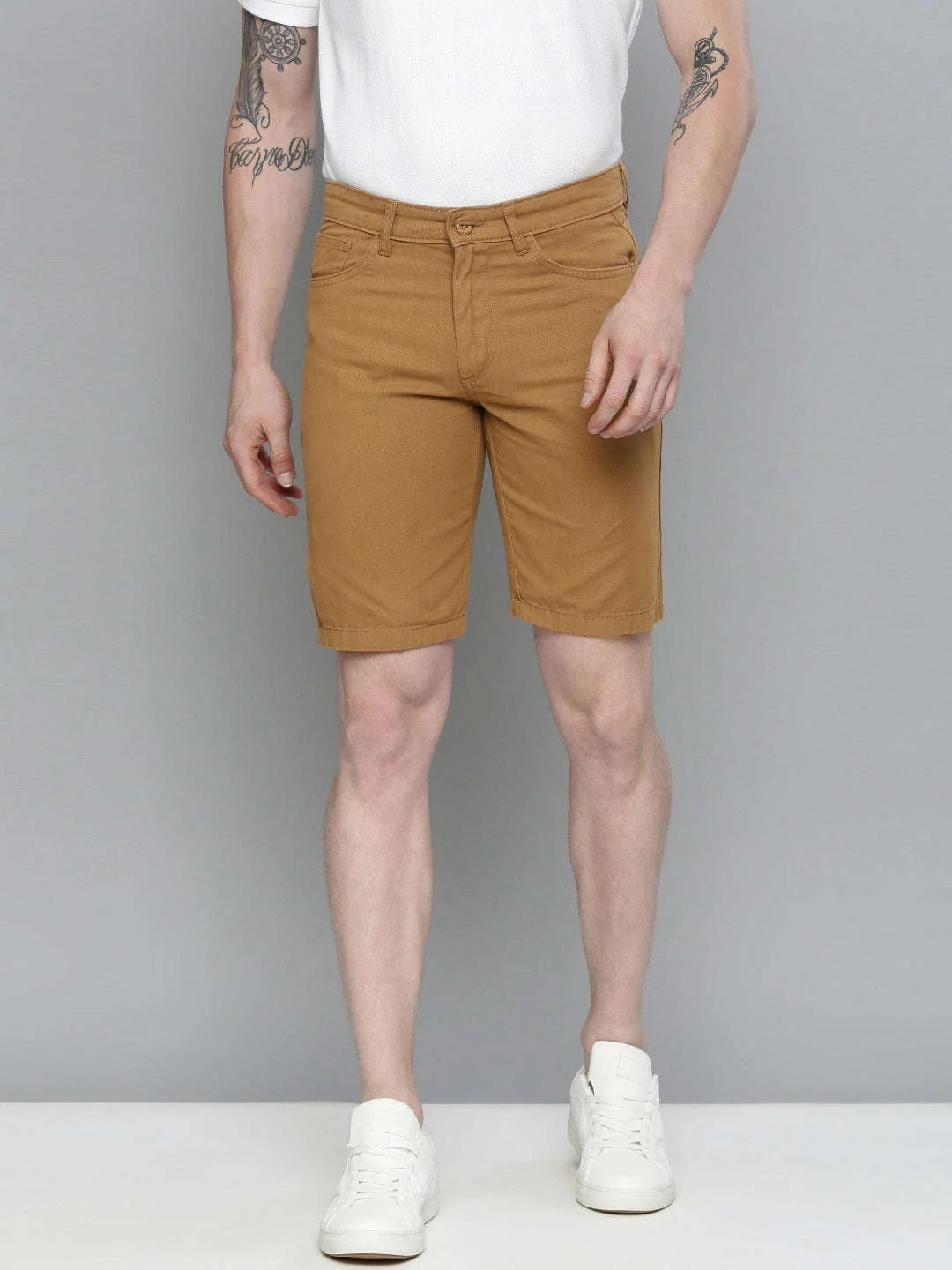 Men's Khaki Slim Fit Solid Casual Shorts - Image 2