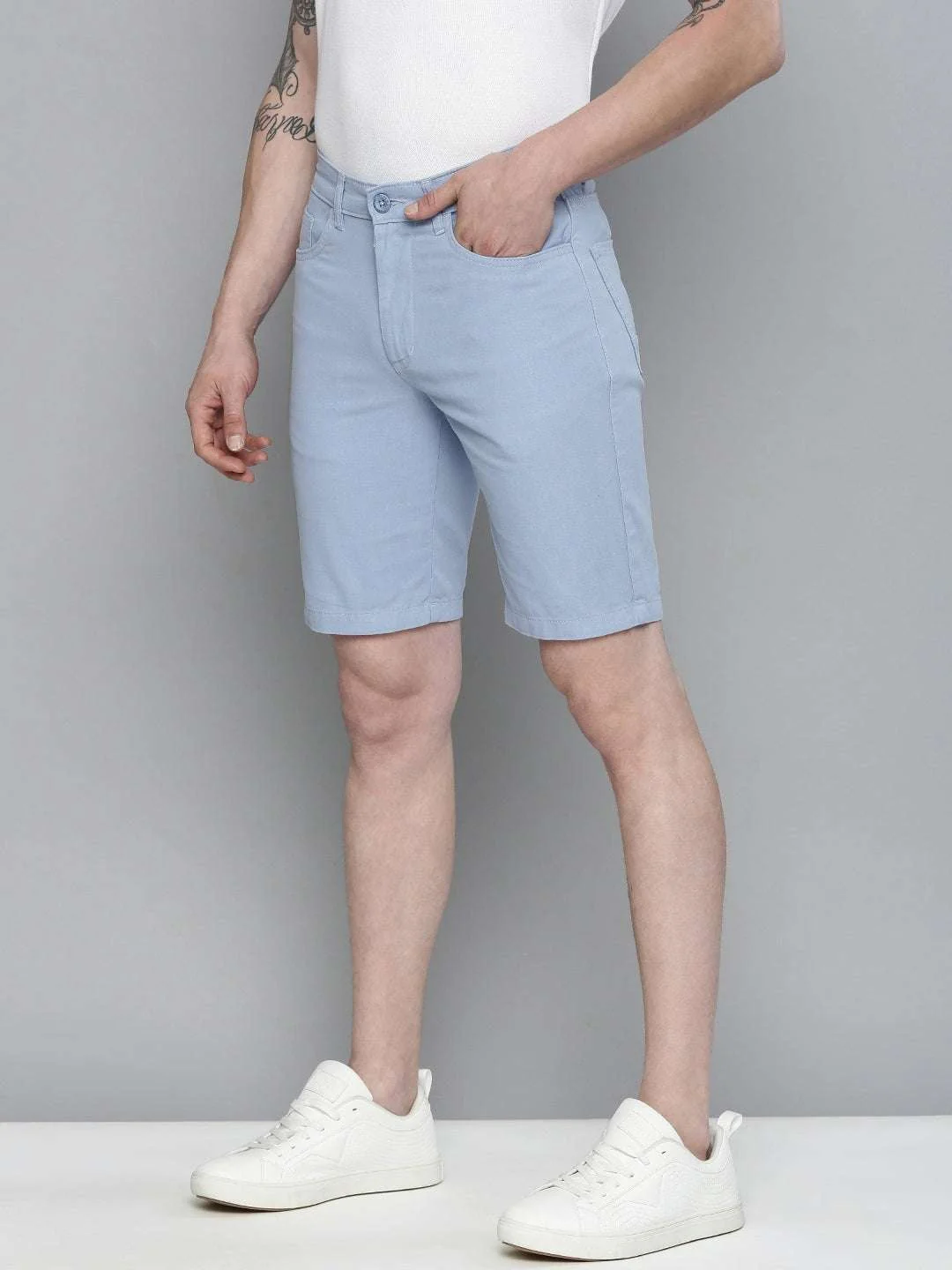 Men's Blue Slim Fit Solid Casual Shorts - Image 3