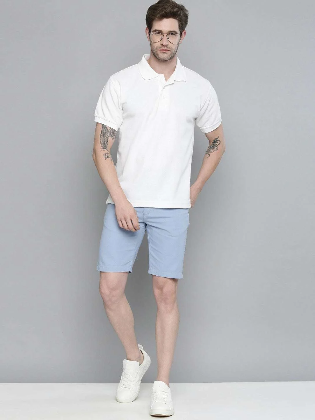 Men's Blue Slim Fit Solid Casual Shorts - Image 6