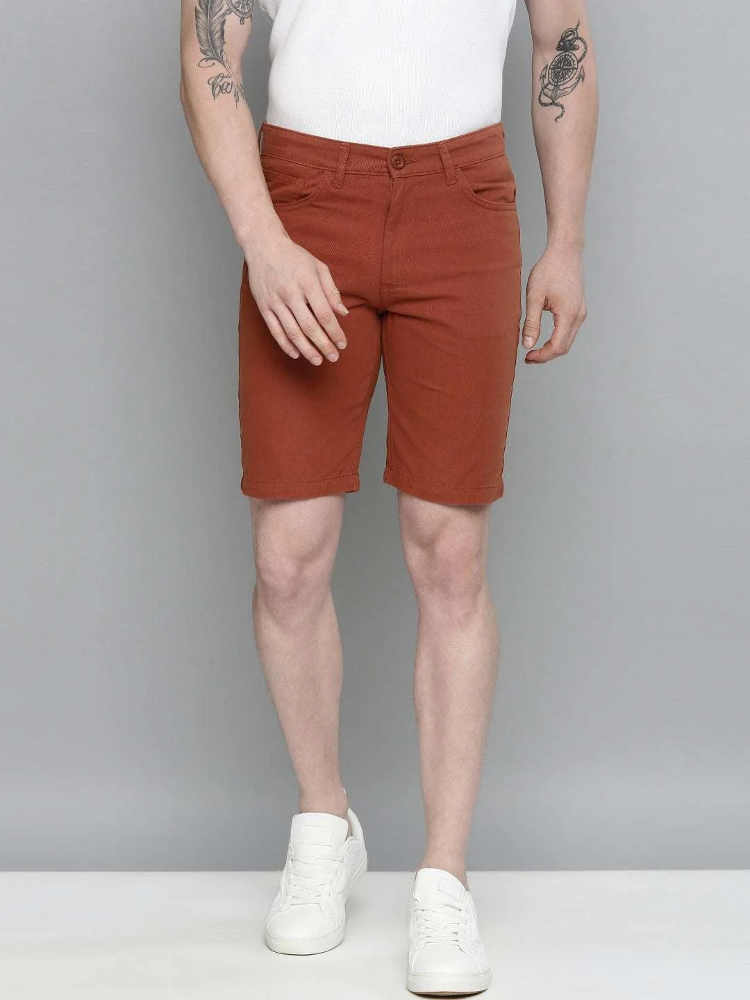 Men's Rust Slim Fit Solid Casual Shorts - Image 2