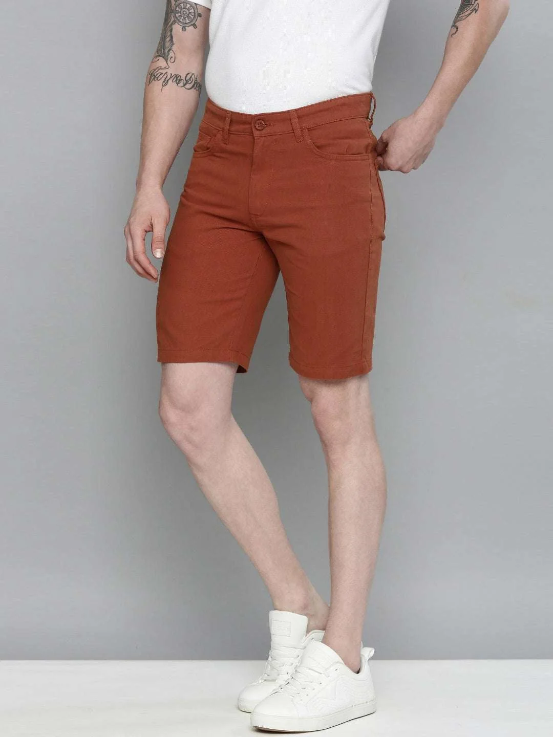 Men's Rust Slim Fit Solid Casual Shorts - Image 3