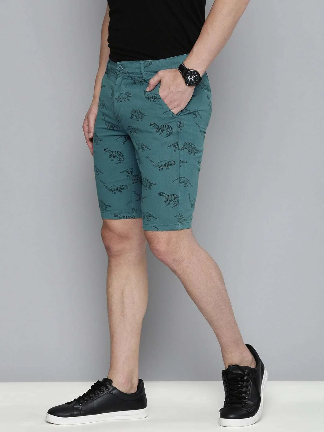 Men's Teal Slim Fit Solid Casual Shorts - Image 3