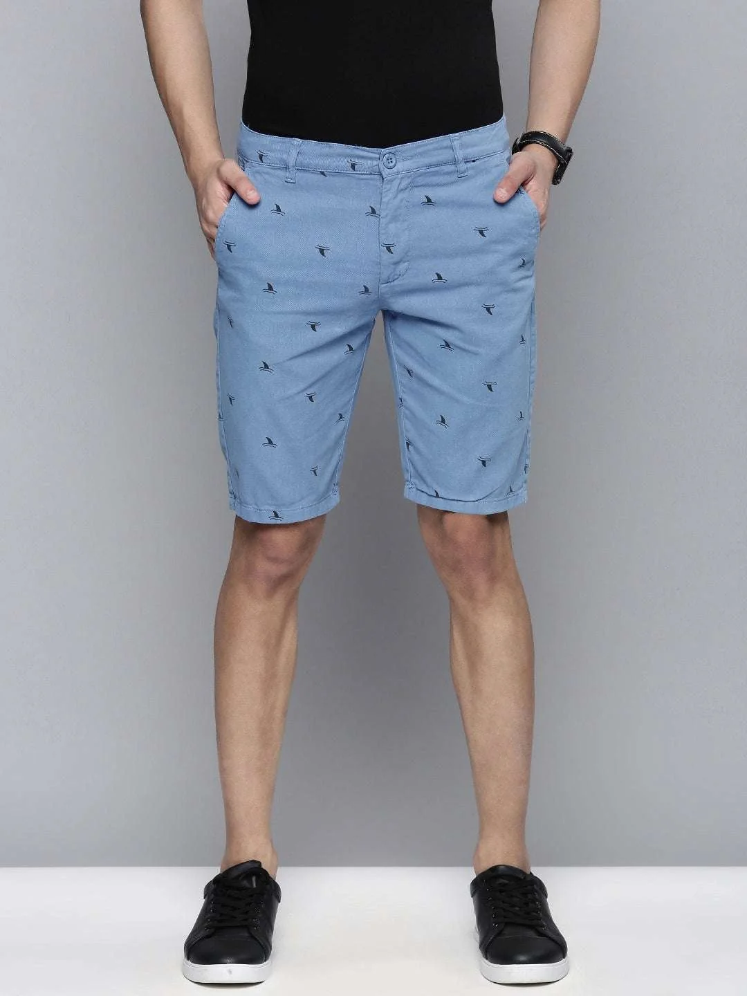 Men's Blue Slim Fit Solid Casual Shorts - Image 2