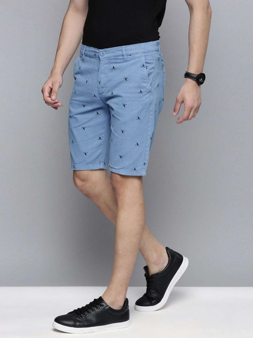 Men's Blue Slim Fit Solid Casual Shorts - Image 3