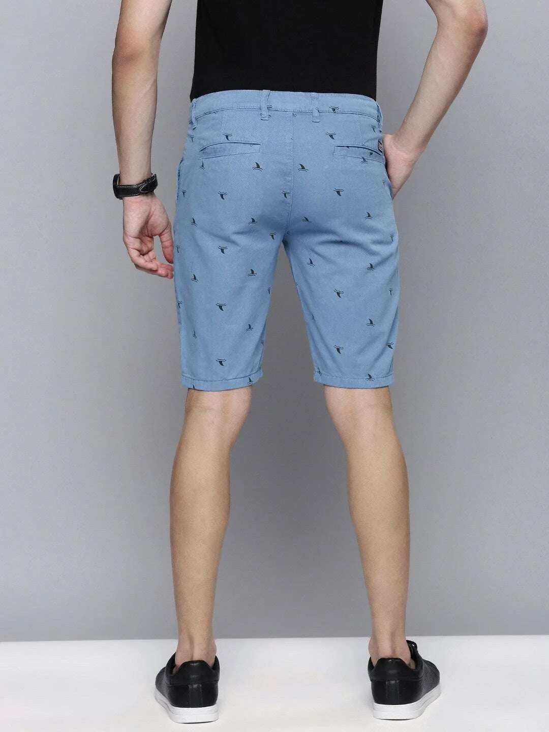 Men's Blue Slim Fit Solid Casual Shorts - Image 4
