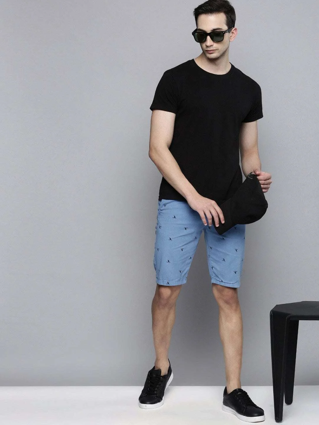 Men's Blue Slim Fit Solid Casual Shorts - Image 6