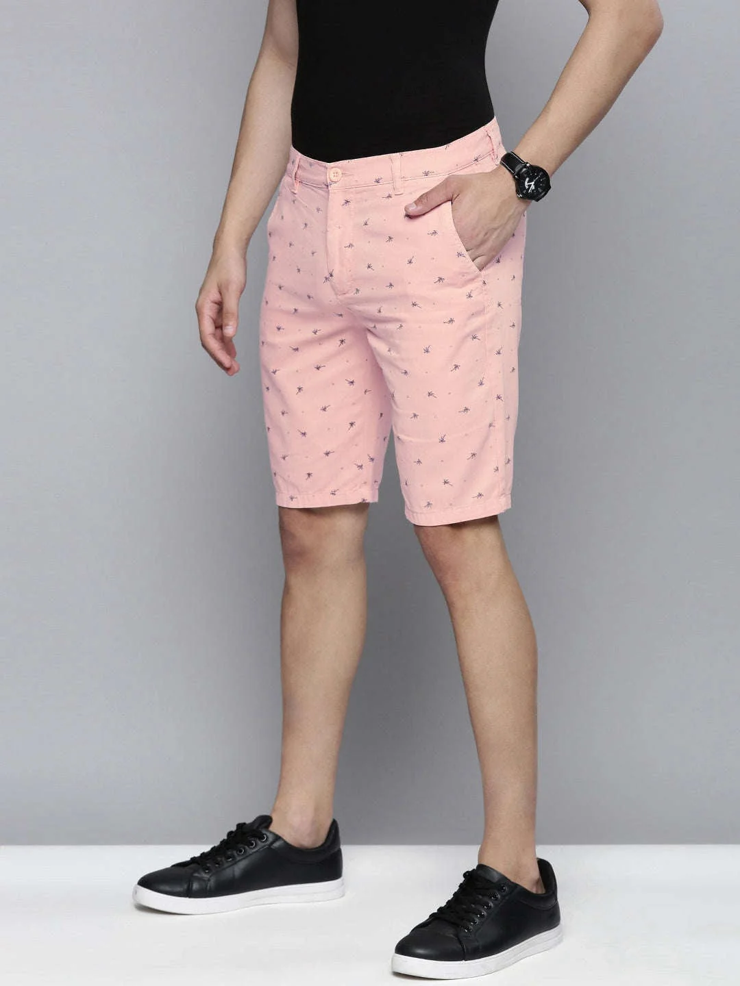 Men's Silver Slim Fit Solid Casual Shorts - Image 3