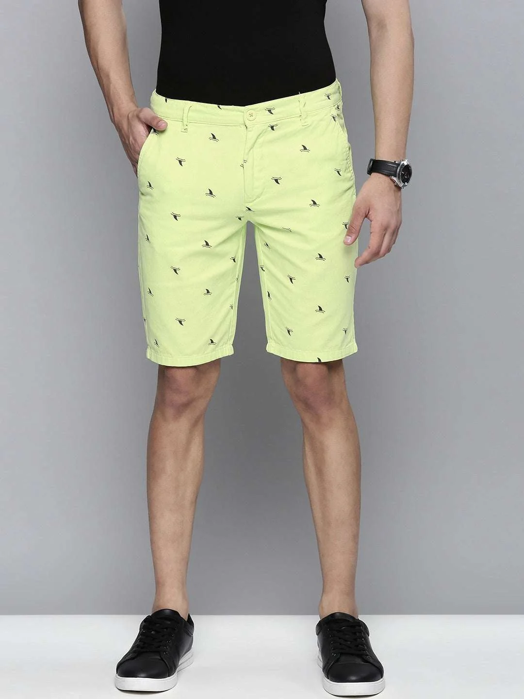 Men's Green Slim Fit Solid Casual Shorts - Image 2