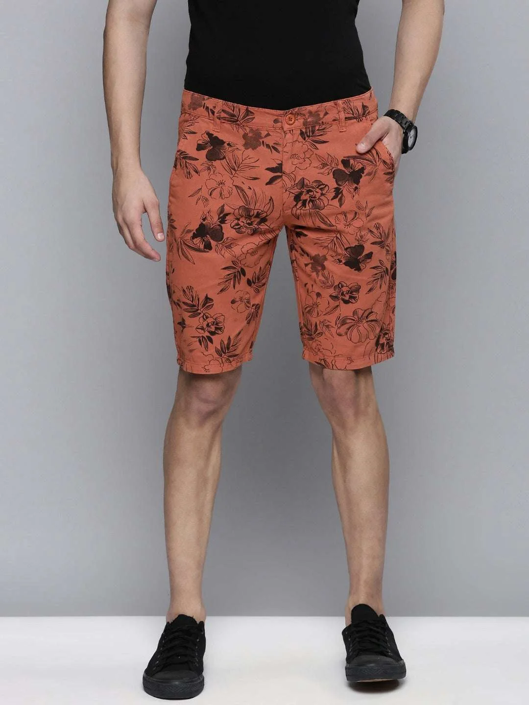 Men's Rust Slim Fit Solid Casual Shorts - Image 2