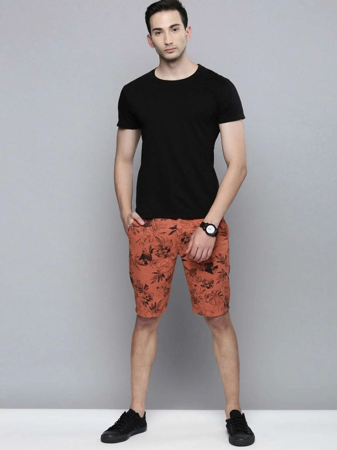 Men's Rust Slim Fit Solid Casual Shorts - Image 5