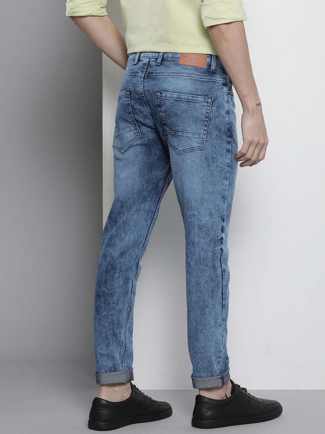 Men's Blue Regular Fit Solid Mid-Rise Stretchable Jeans - Image 3