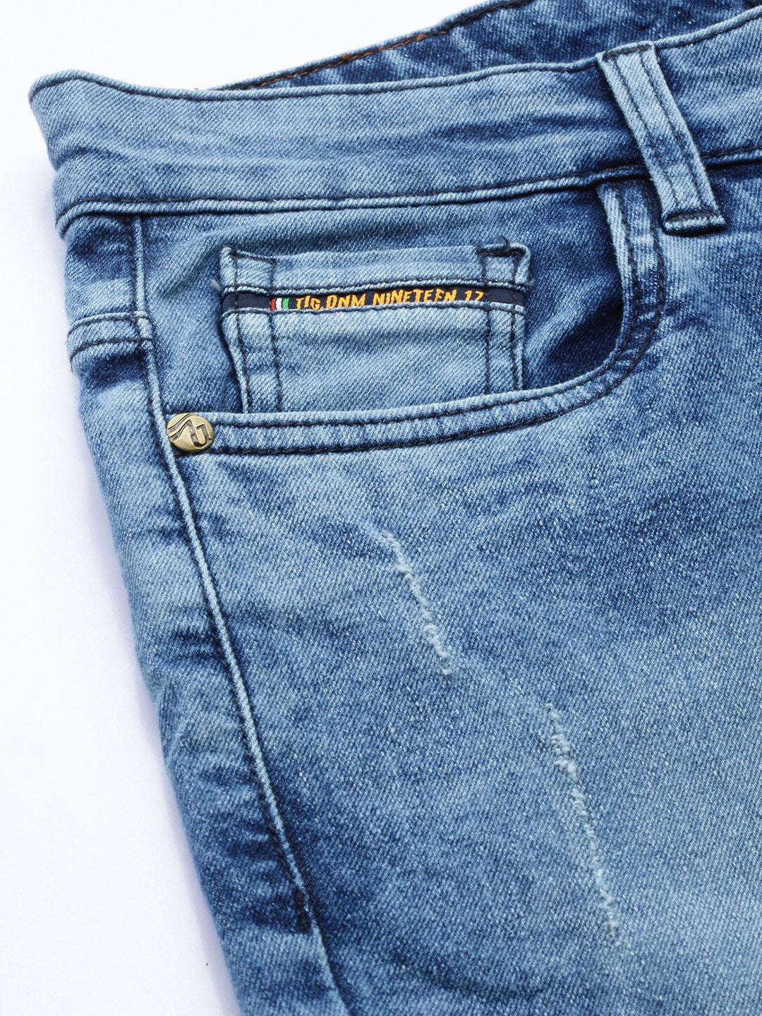 Men's Blue Regular Fit Solid Mid-Rise Stretchable Jeans - Image 6