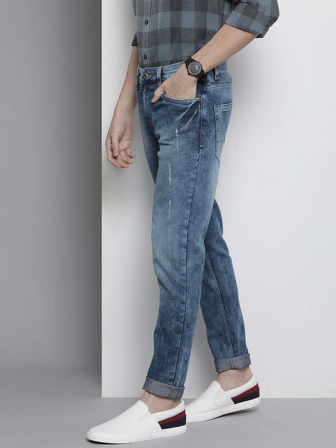 Men's Blue Slim Fit Solid Mid-Rise Stretchable Jeans - Image 2