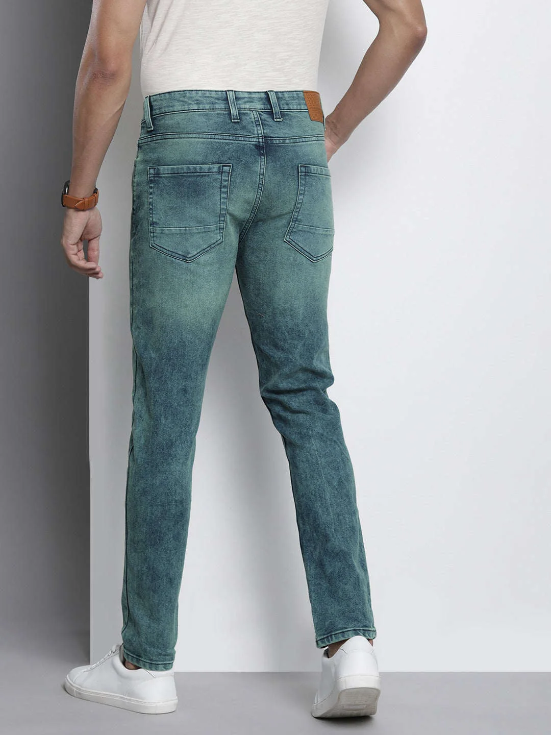 Men's Blue Regular Fit Solid Mid-Rise Stretchable Jeans - Image 3