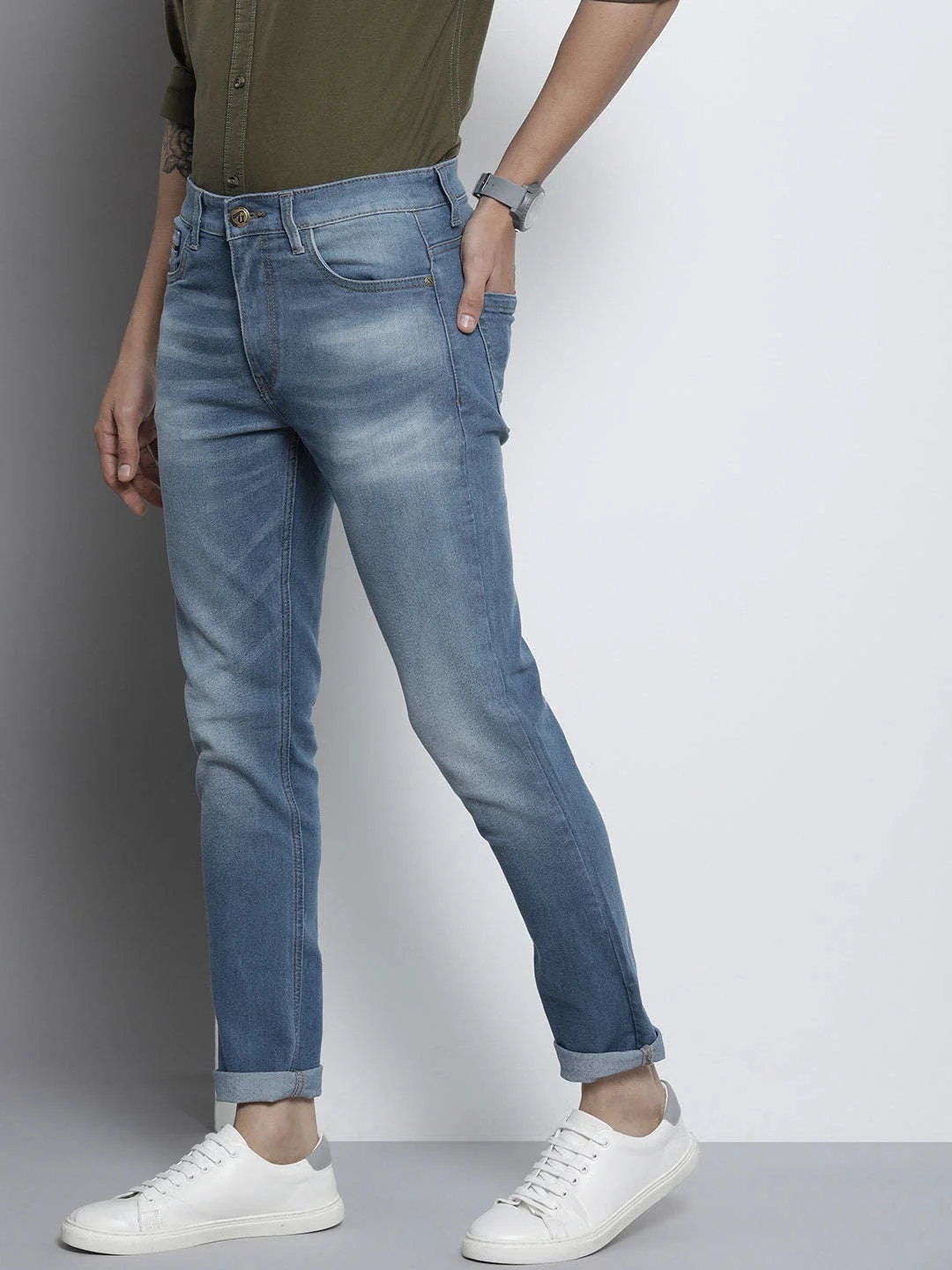 Men's Blue Slim Fit Printed Casual Jeans - Image 3