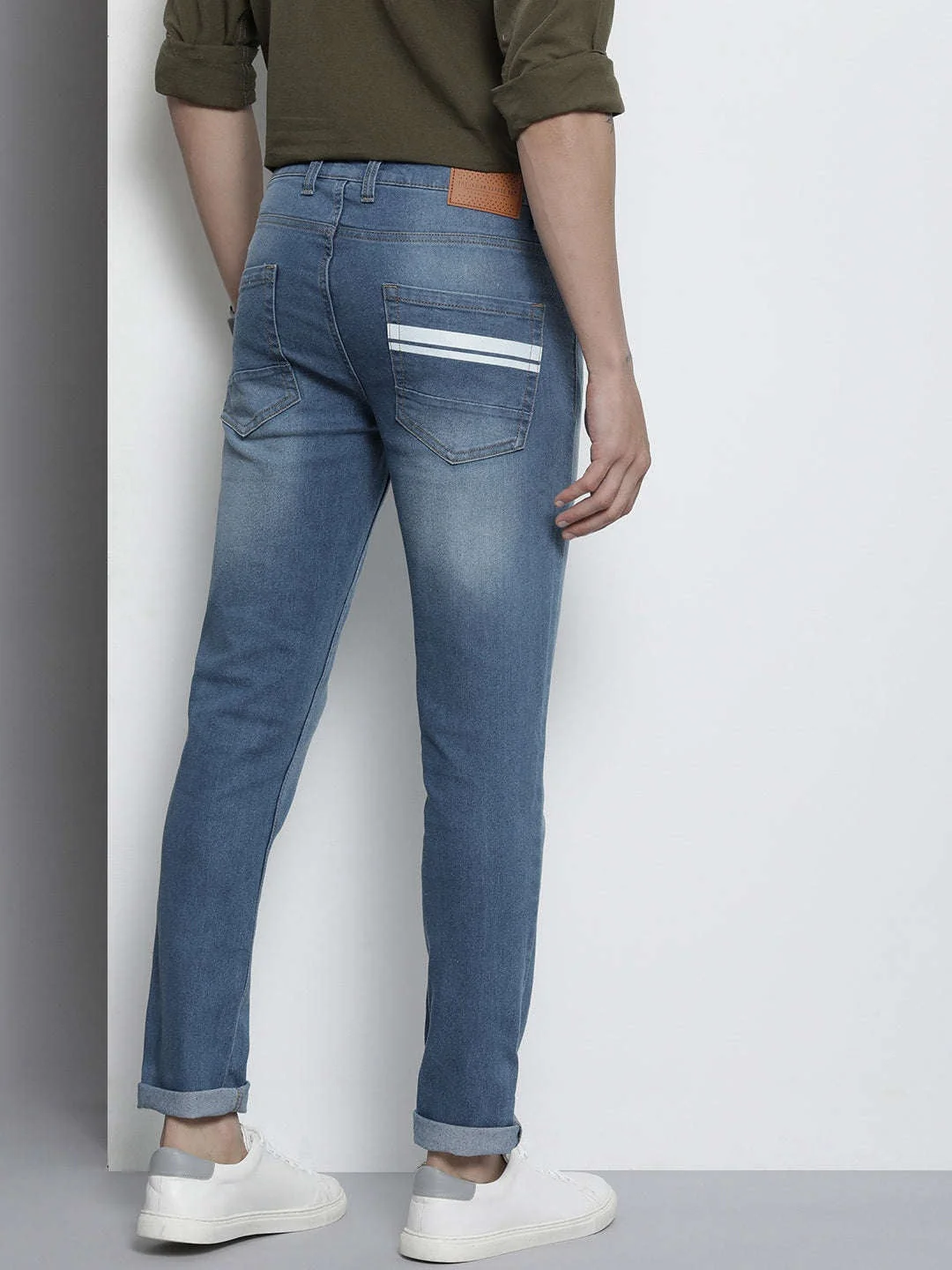 Men's Blue Slim Fit Printed Casual Jeans - Image 4
