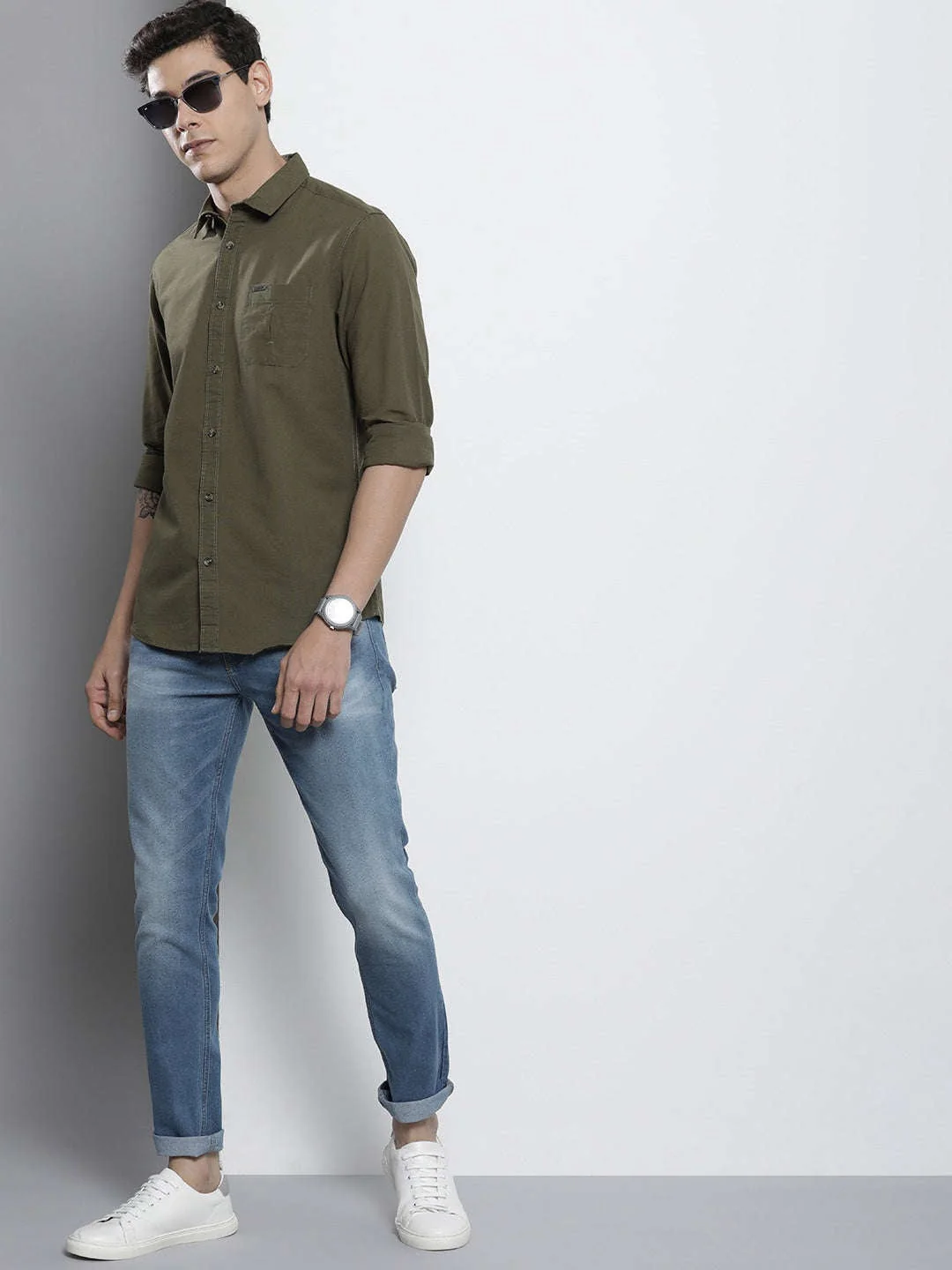 Men's Blue Slim Fit Printed Casual Jeans - Image 5