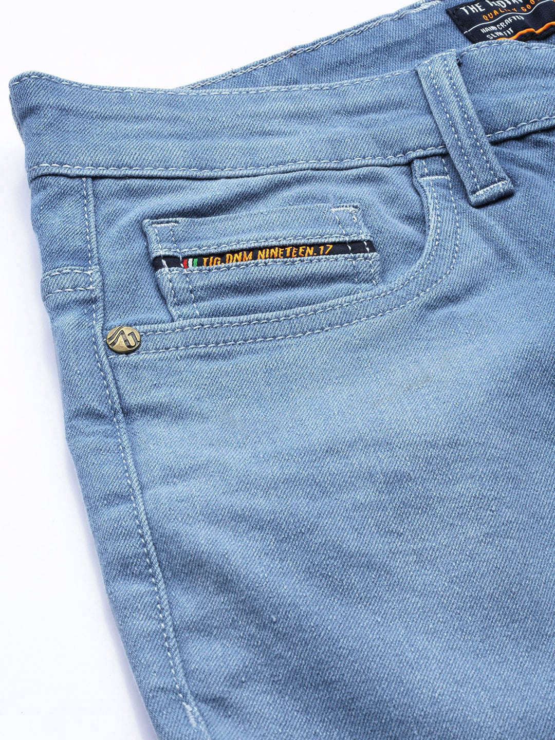 Men's Blue Regular Fit Solid Mid-Rise Stretchable Jeans - Image 6