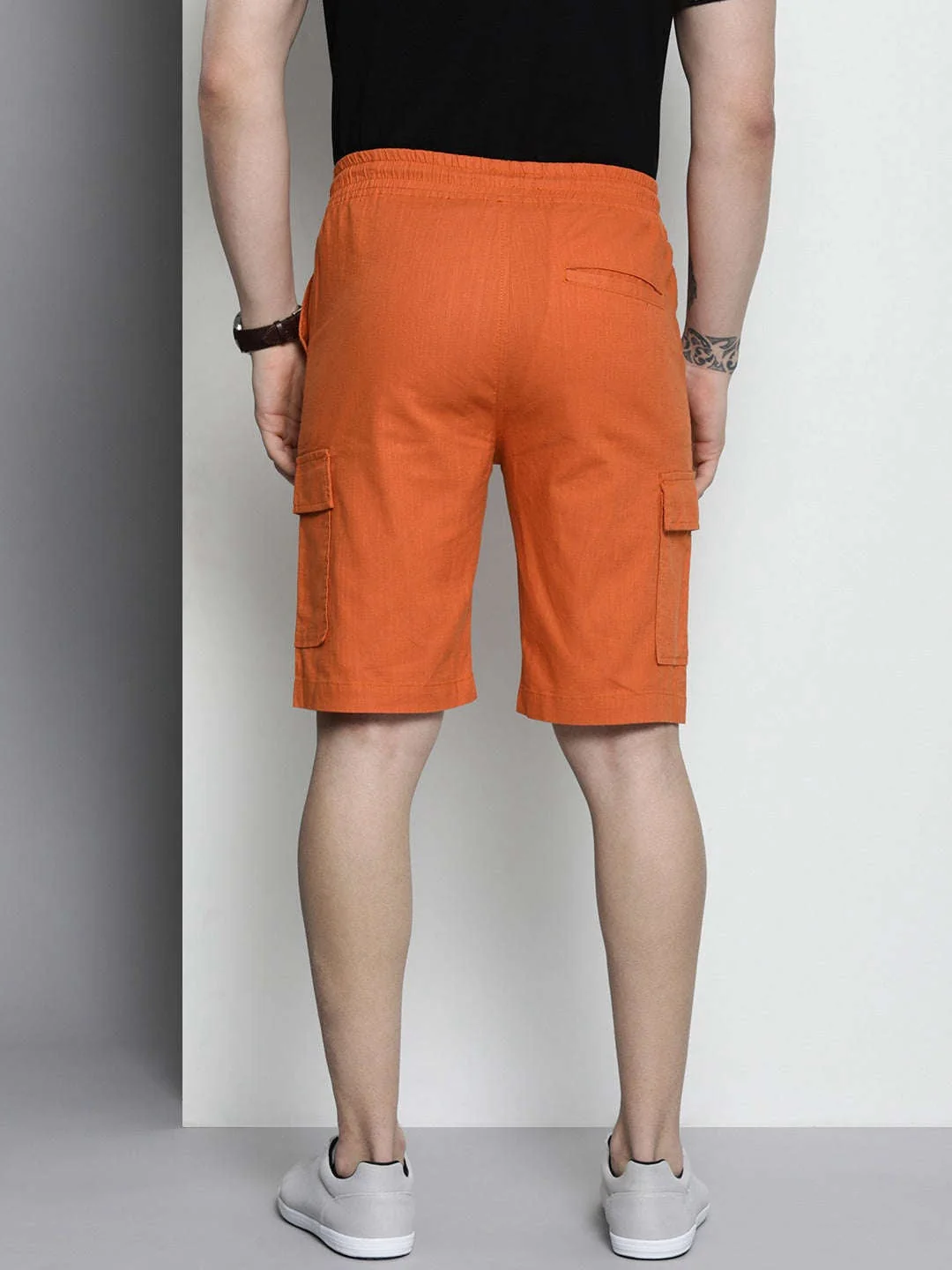 Men's Orange Slim Fit Solid Casual Shorts - Image 4