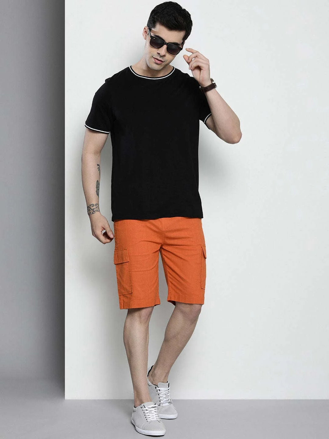 Men's Orange Slim Fit Solid Casual Shorts - Image 6