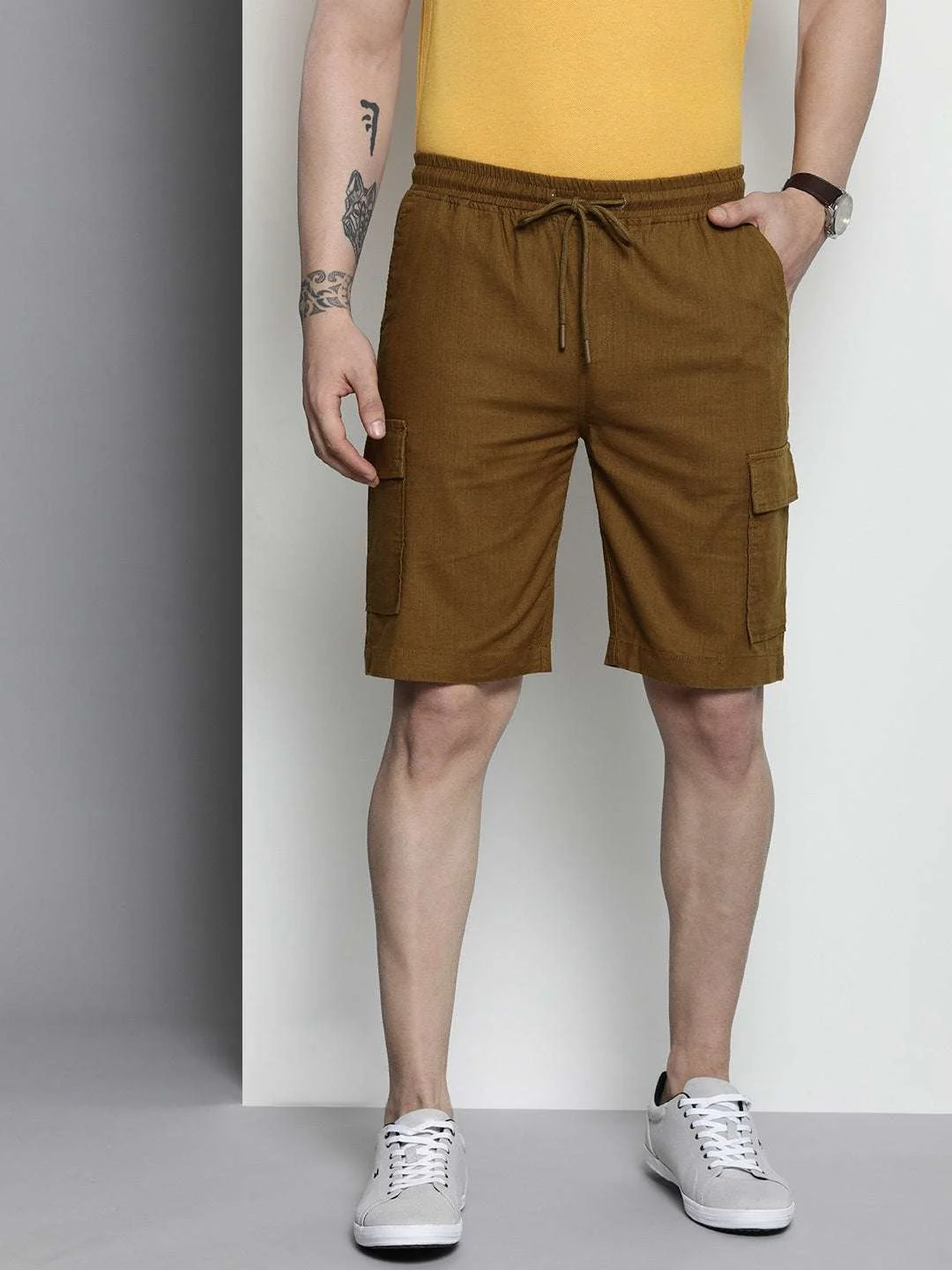 Men's Brown Slim Fit Solid Casual Shorts - Image 2