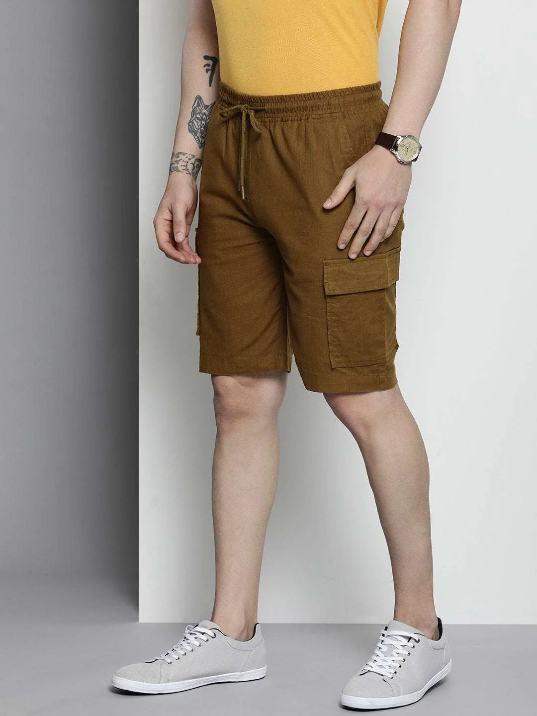 Men's Brown Slim Fit Solid Casual Shorts - Image 3